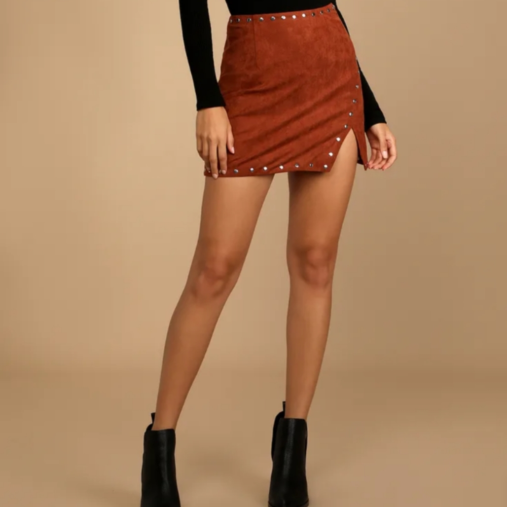 NWT faux suede studded mini skirt